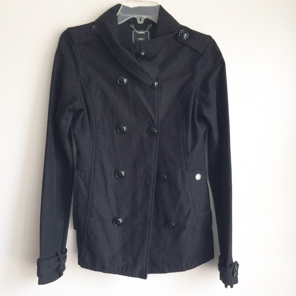 Obey double-breasted jacket pea coat Size S Black